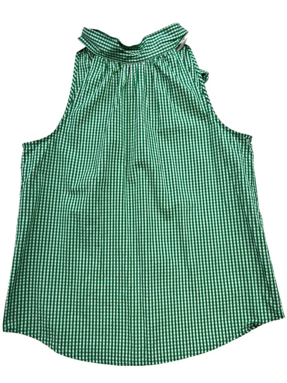 J.Crew Women's Tie-Neck Tank Top Sleeveless Summer Size 2 Green White Gingham